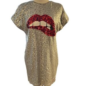 Aiden by Aiden Mattox Silver Sequins Biting Lips Cocktail Dress Size 2